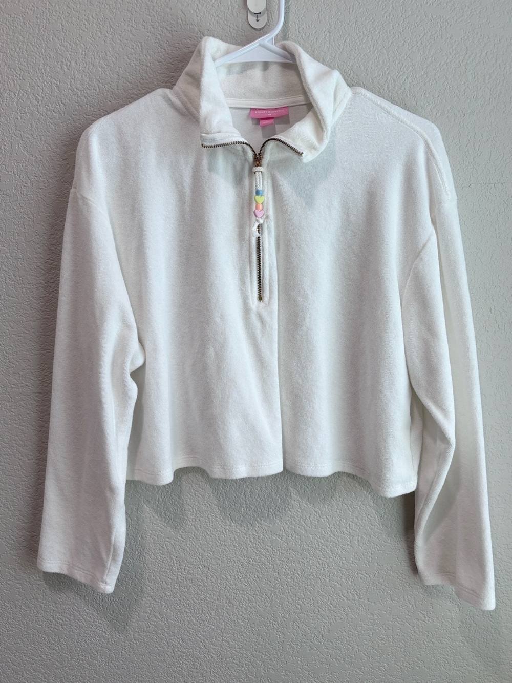 Stoney Clover Lane x Target Cropped Half Zip Terry Cloth Sweatshirt White Large